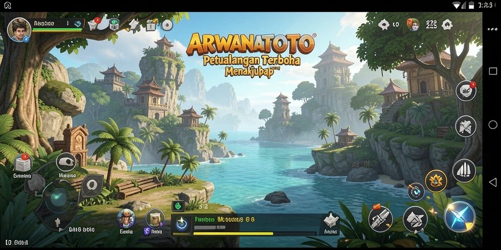 Screenshot gameplay ARWANATOTO yang menunjukkan eksplorasi dunia terbuka.
