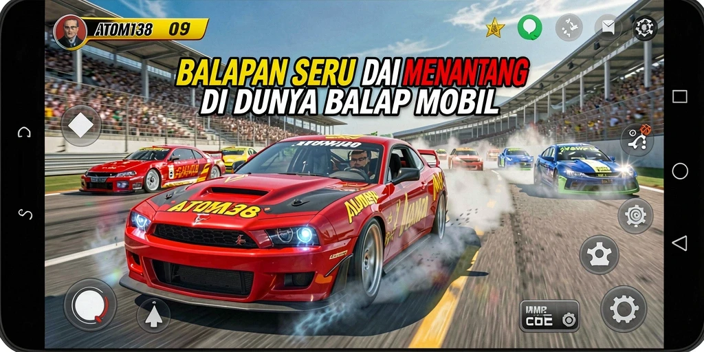 Tangkapan layar menunjukkan aksi balap seru di ATOM138.