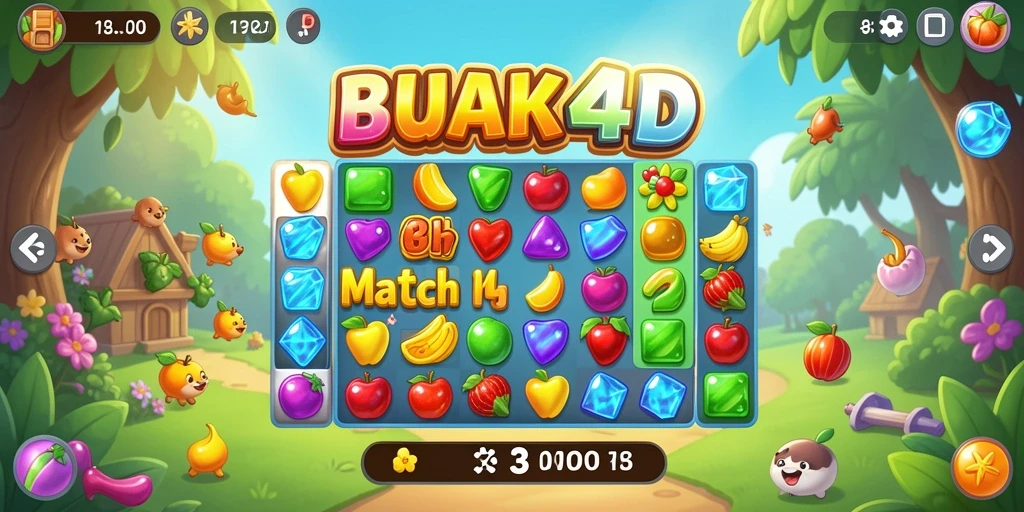 Screenshot gameplay BUAH4D yang menampilkan keseruan permainan Match-3.