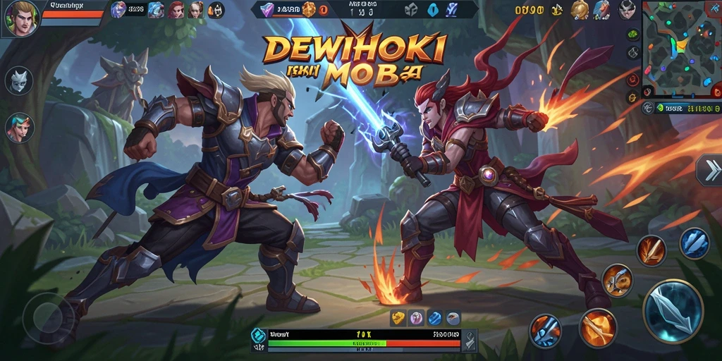 Tampilan aksi seru dalam permainan MOBA DEWIHOKI.
