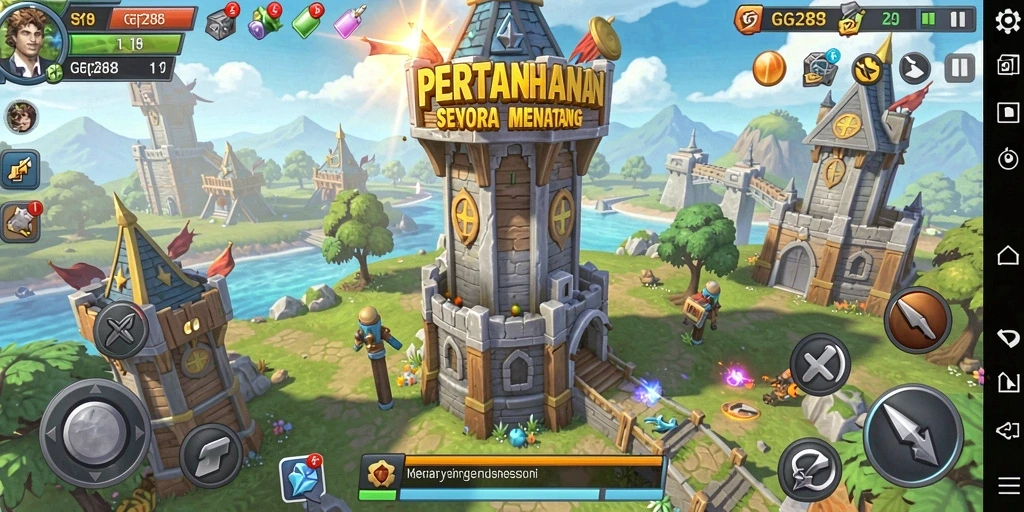 Tampilan gameplay menara pertahanan yang intens dan strategis.