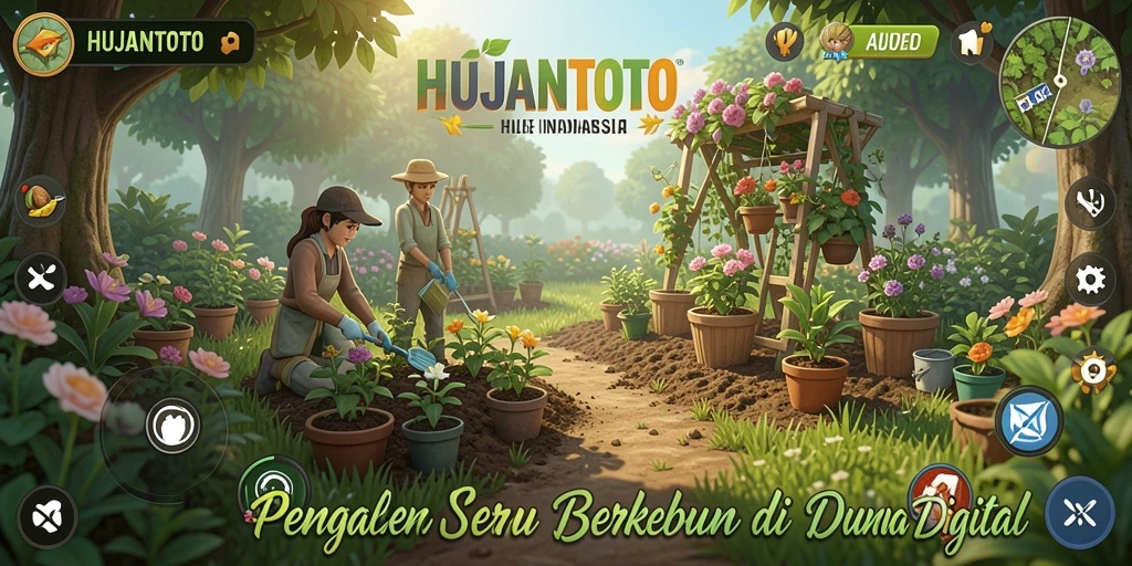 Screenshot HUJANTOTO menampilkan gameplay seru berkebun dan merawat hewan.