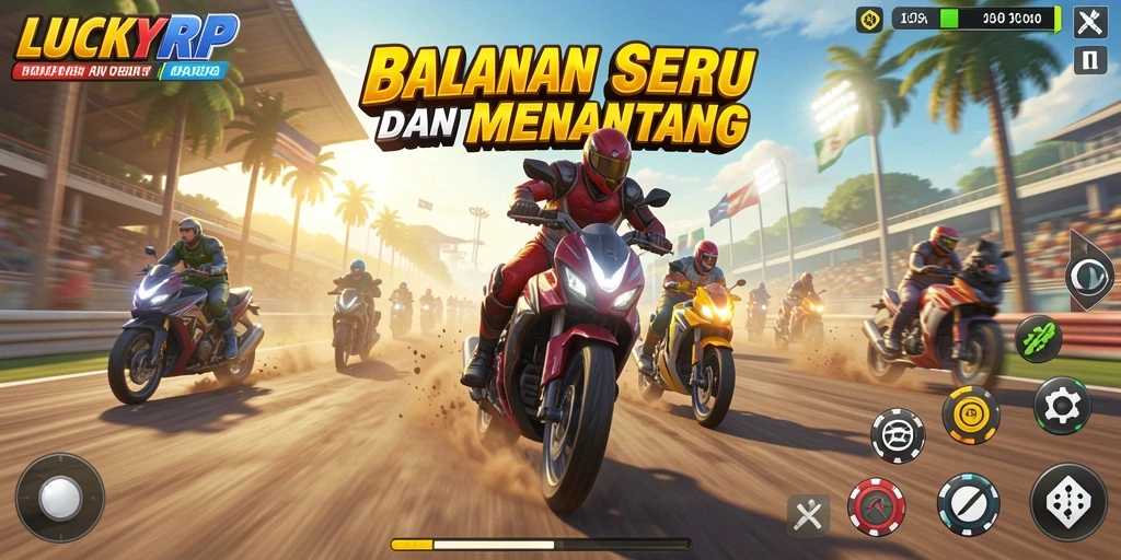 Screenshot gameplay LUCKYRP yang menunjukkan balapan mendebarkan.