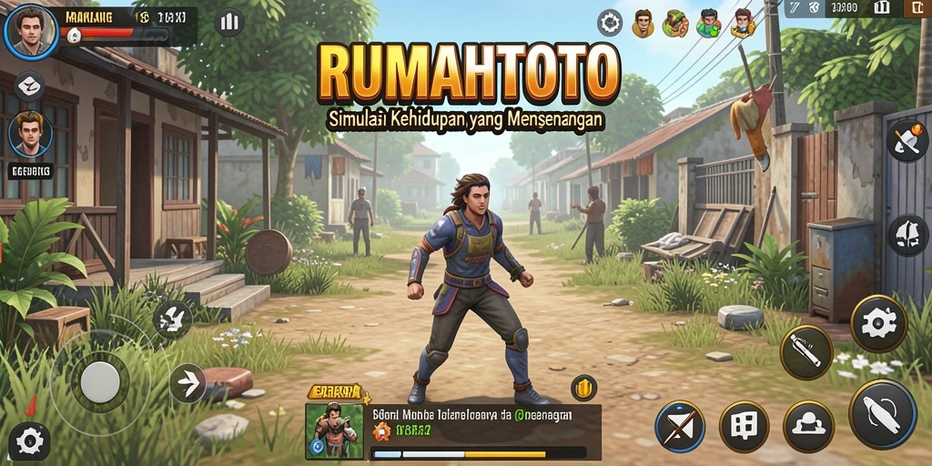 Screenshot gameplay RUMAHTOTO menampilkan desain rumah yang kreatif dan karakter unik.