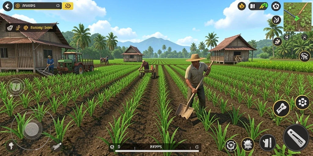 Tampilan gameplay menarik dari RVIP5 yang menampilkan kebun yang subur.