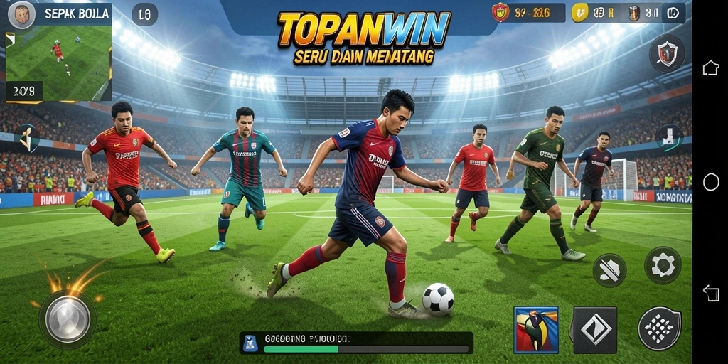 Tampilan gameplay <strong>TOPANWIN</strong> yang memukau dalam aksi sepak bola.
