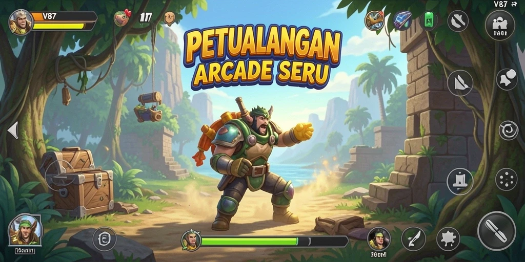 Screenshot V87 menampilkan gameplay dinamis dan seru dari permainan Arcade.